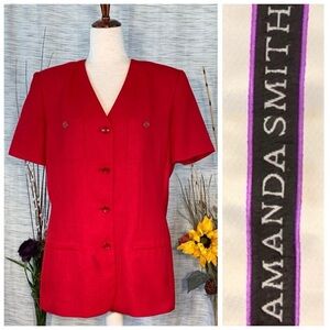 Amanda Smith red long blazer.